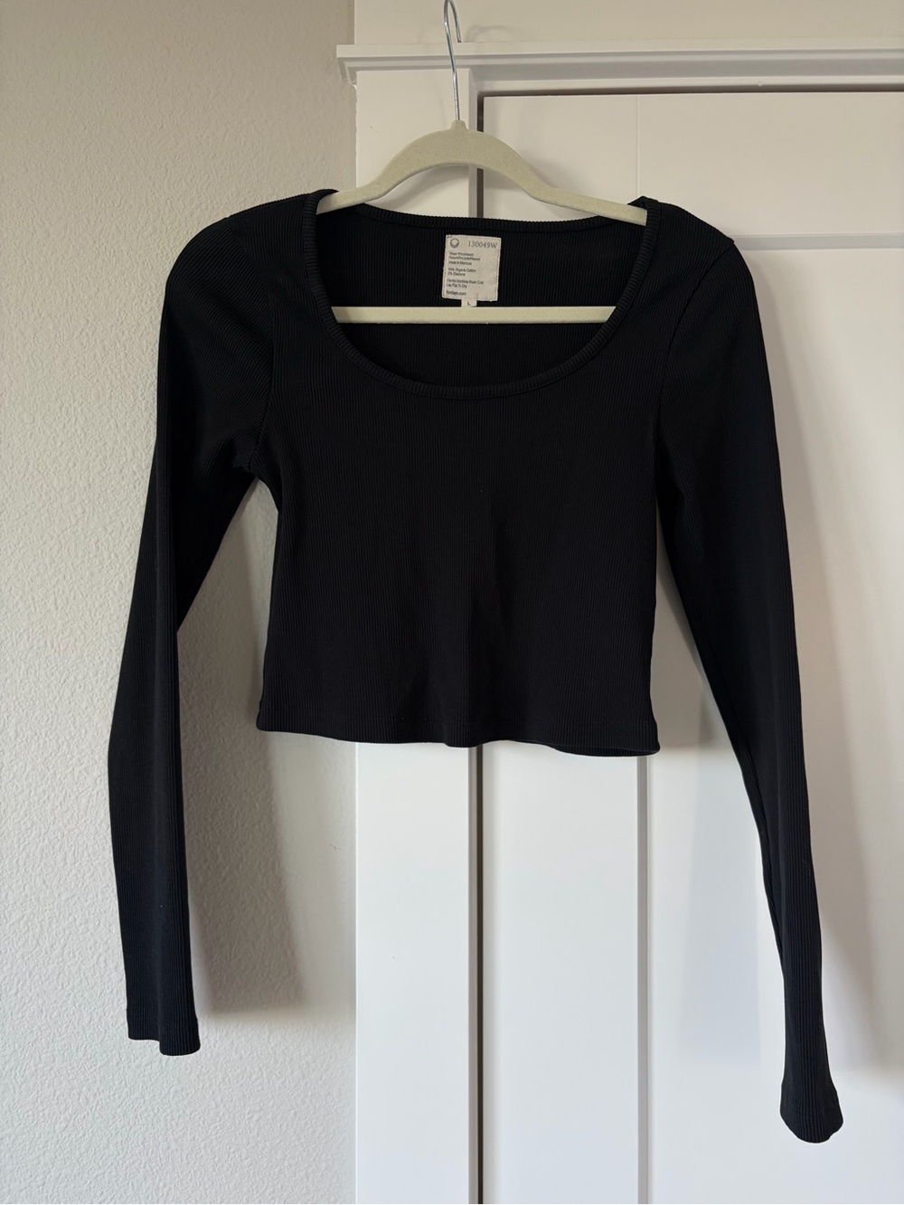 For Days Organic Cotton Black Ribbed Long-Sleeve Scoop Neck Crop Top